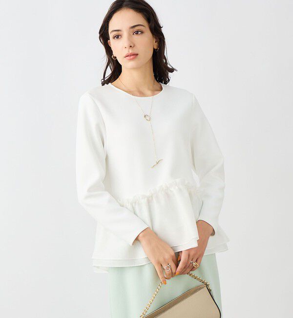 NOLLEY'S sophi「《セットアップ対応》ウォッシャブルダンボール&times;オーガンジーペプラムプルオーバー」|Tシャツ・カットソー|ホワイト