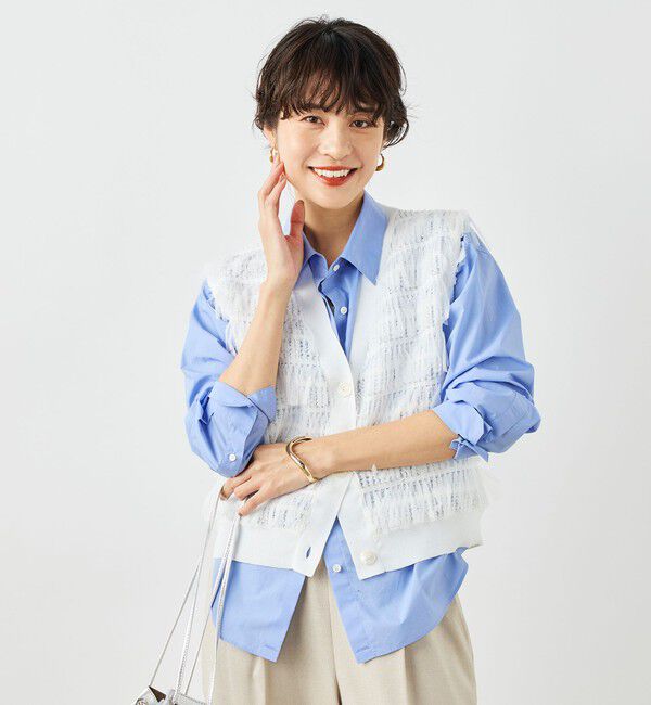 NOLLEY'S「《手洗い可能》チュールフリンジVネックベスト」|ベスト・ジレ|