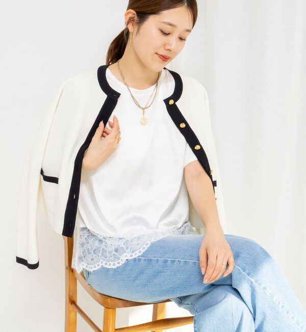 NOLLEY'S「ウォッシャブル裾レースオトナサテンＴシャツ」|シャツ・ブラウス|