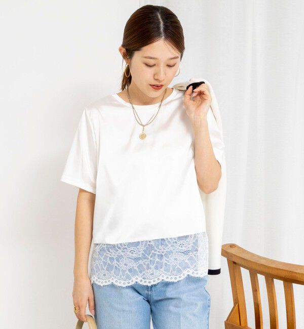 NOLLEY'S「ウォッシャブル裾レースオトナサテンＴシャツ」|シャツ・ブラウス|