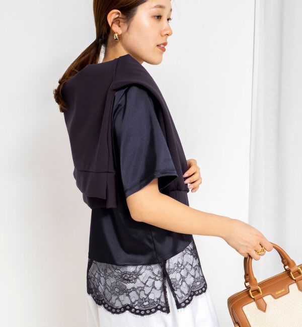 NOLLEY'S「ウォッシャブル裾レースオトナサテンＴシャツ」|シャツ・ブラウス|