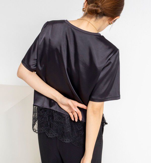 NOLLEY'S「ウォッシャブル裾レースオトナサテンＴシャツ」|シャツ・ブラウス|