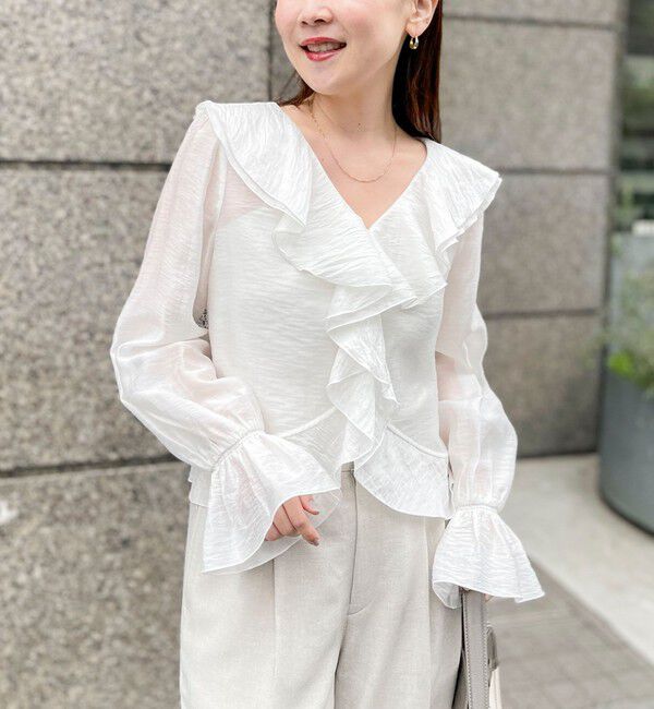 NOLLEY'S sophi「ウォッシャブルシアーラッフル羽織りブラウス」|シャツ・ブラウス|ホワイト