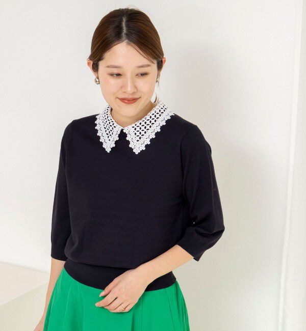 NOLLEY'S「【WEB＆一部店舗限定カラー】《手洗い可能》襟レース取り外し6分袖プルオーバー」|ニット・セーター|