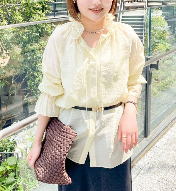 NOLLEY'S sophi「ウォッシャブルシアーオーガンジーフリルネックブラウス」|シャツ・ブラウス|イエロー