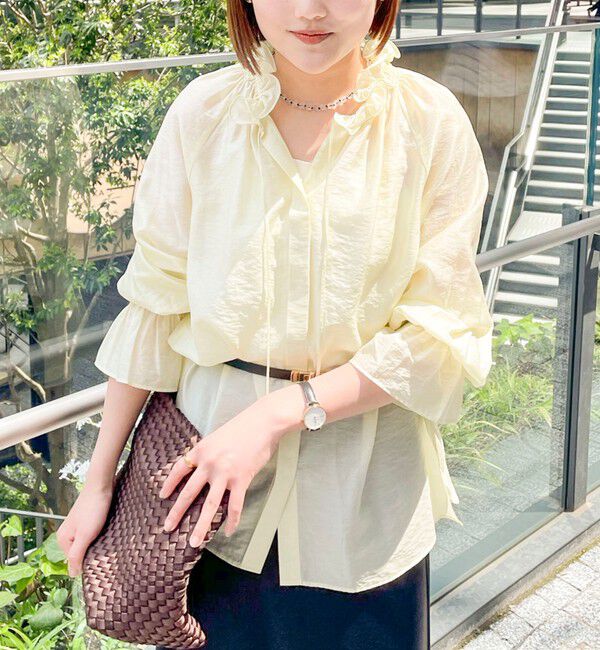 NOLLEY'S sophi「ウォッシャブルシアーオーガンジーフリルネックブラウス」|シャツ・ブラウス|