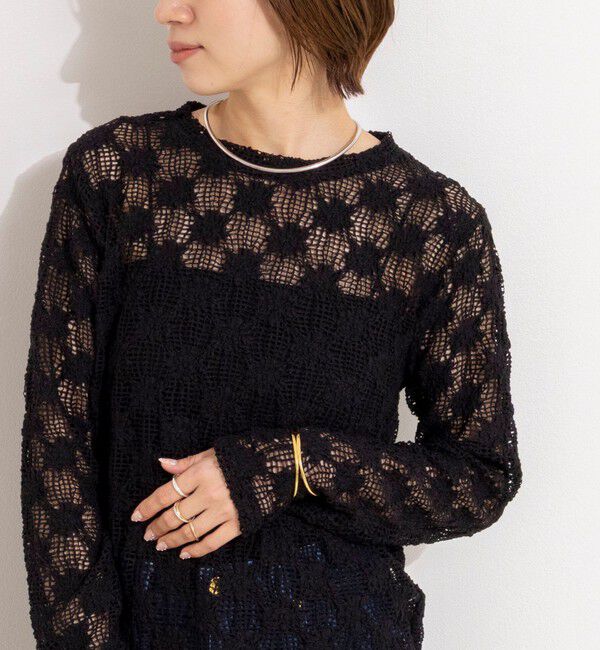 NOLLEY'S「ウォッシャブルレースロンT」|Tシャツ・カットソー|ブラック