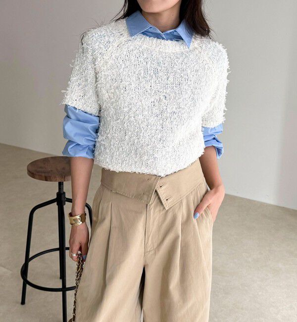 fredy emue「チュールテープ半袖ニットプルオーバー」|ニット・セーター|