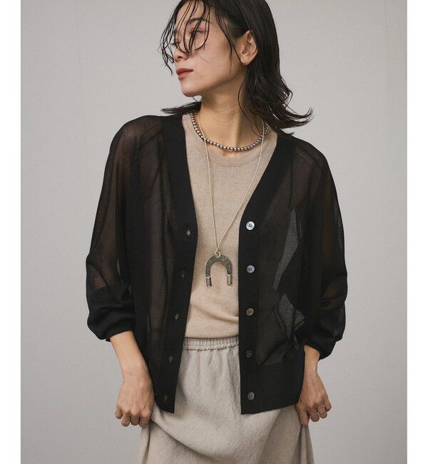 SALON adam et rope'「ブライトラメVネックシアーカーディガン / UV対策・冷房対策」|カーディガン|