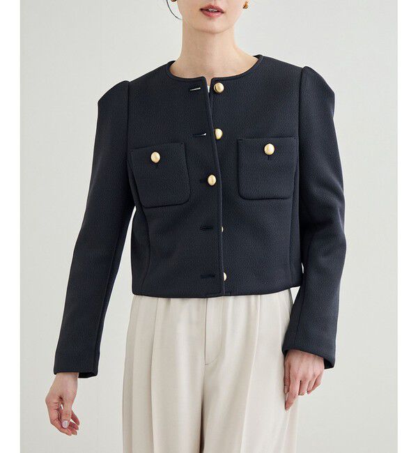 ROPE「金ボタンニットジャケット」|ノーカラージャケット|