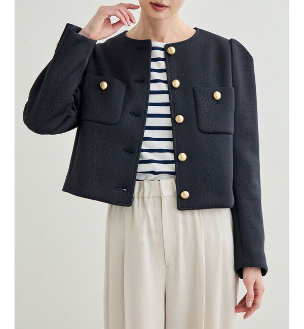 ROPE「金ボタンニットジャケット」|ノーカラージャケット|