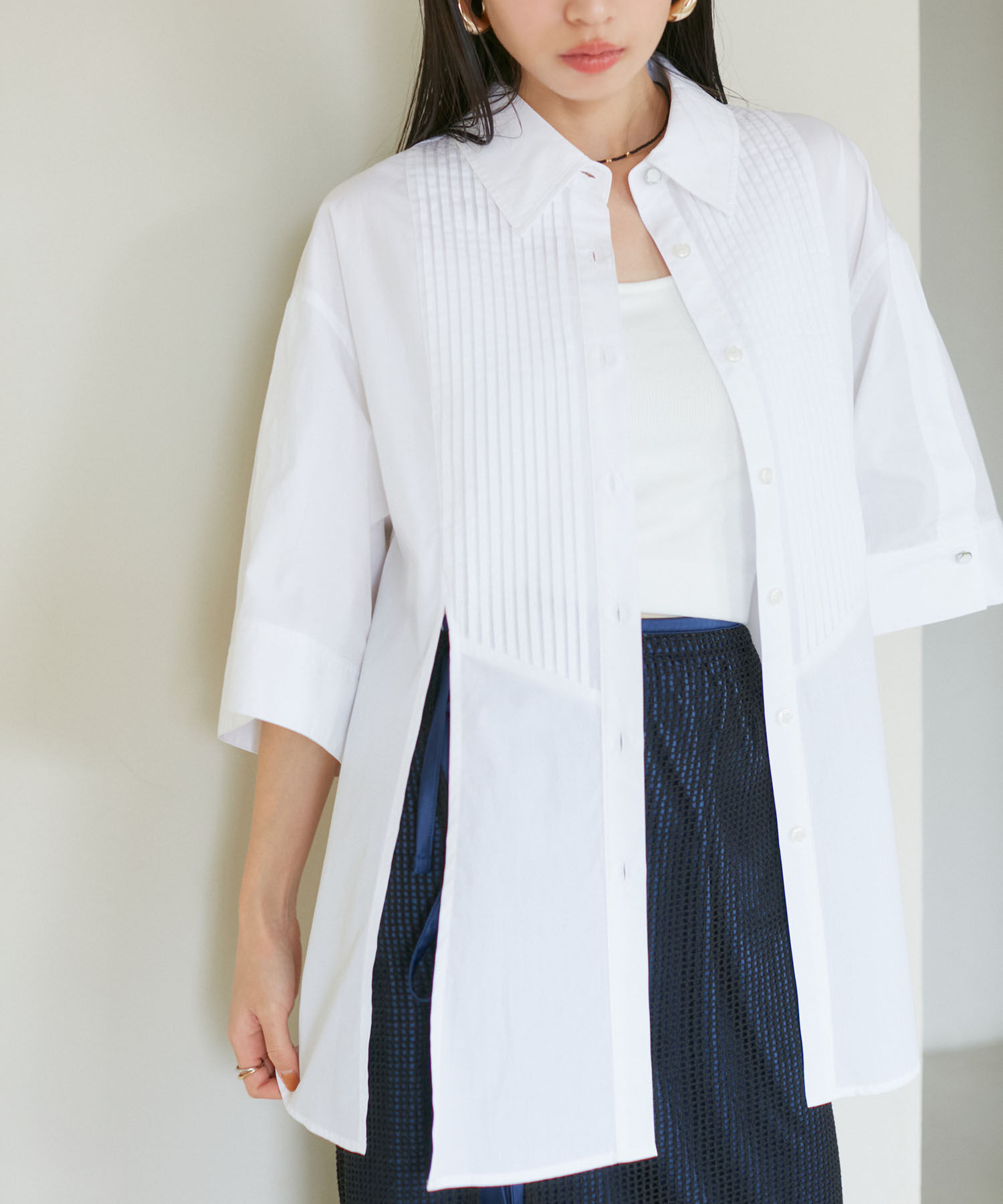 VIS「【洗える】オーバーサイズピンタックシャツ」|シャツ・ブラウス|ホワイト(10)