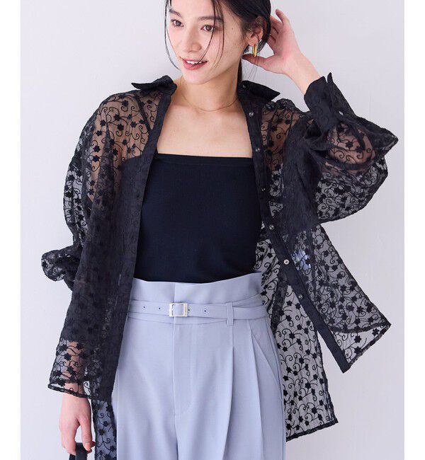 VIS「【洗える】アソートシアーシャツ(フラワー刺繍&無地）」|シャツ・ブラウス|