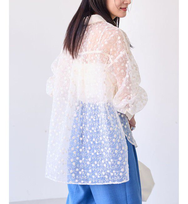 VIS「【洗える】アソートシアーシャツ(フラワー刺繍&無地）」|シャツ・ブラウス|