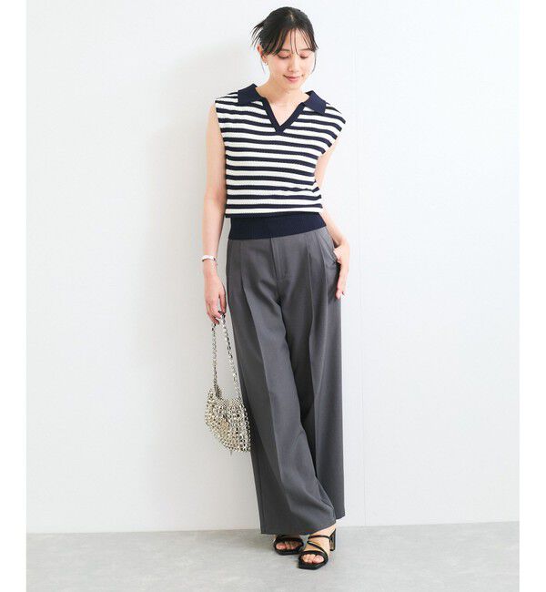 VIS「スキッパーフレンチスリーブアイレットニット」|ニット・セーター|