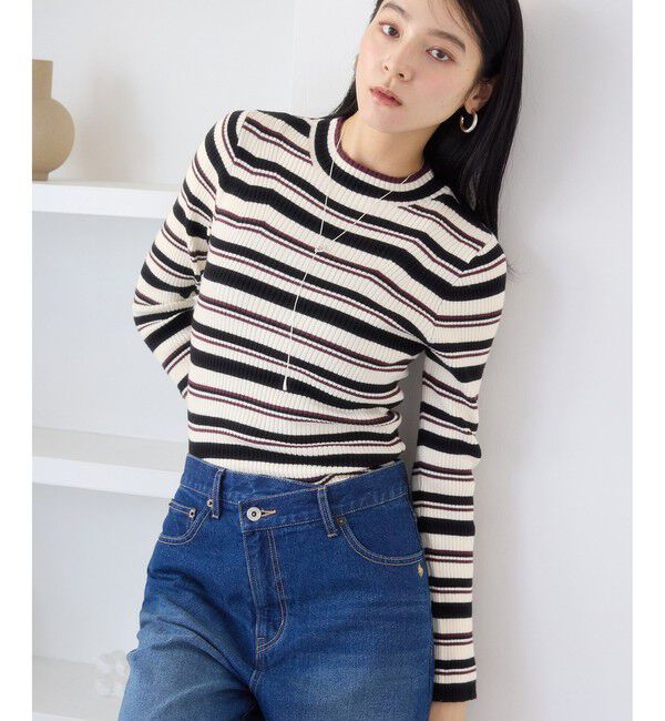 VIS「スリーブ釦アクセントリブニット/静電気防止」|ニット・セーター|