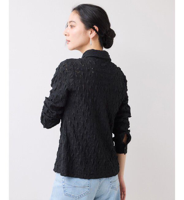VIS「ストレッチレースジャガード衿付きカーディガン」|カーディガン|