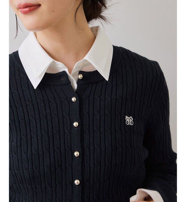 VIS「 ケーブルコンパクトカーディガン」|カーディガン|ネイビー(40)