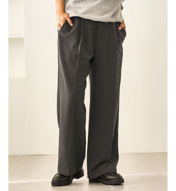 Rope&rsquo;Picnic「レディハンサムシリーズ ウールライクウエストタックセミワイドパンツ/セットアップ対応」|スラックス|ブラック系(02)