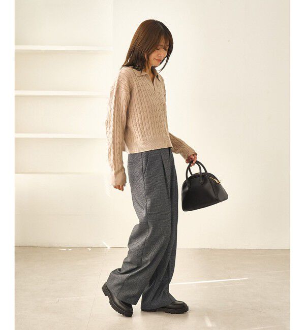 Rope&rsquo;Picnic「レディハンサムシリーズ ウールライクウエストタックセミワイドパンツ/セットアップ対応」|スラックス|