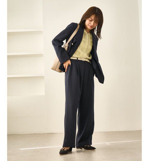 Rope&rsquo;Picnic「レディハンサムシリーズ ウールライクウエストタックセミワイドパンツ/セットアップ対応」|スラックス|