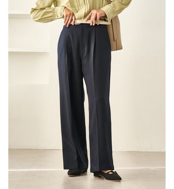 Rope&rsquo;Picnic「レディハンサムシリーズ ウールライクウエストタックセミワイドパンツ/セットアップ対応」|スラックス|