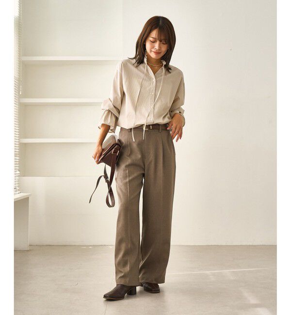Rope&rsquo;Picnic「レディハンサムシリーズ ウールライクウエストタックセミワイドパンツ/セットアップ対応」|スラックス|
