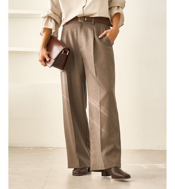 Rope&rsquo;Picnic「レディハンサムシリーズ ウールライクウエストタックセミワイドパンツ/セットアップ対応」|スラックス|