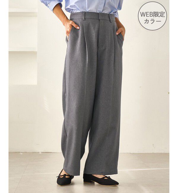 Rope&rsquo;Picnic「レディハンサムシリーズ ウールライクウエストタックセミワイドパンツ/セットアップ対応」|スラックス|グレー(07)