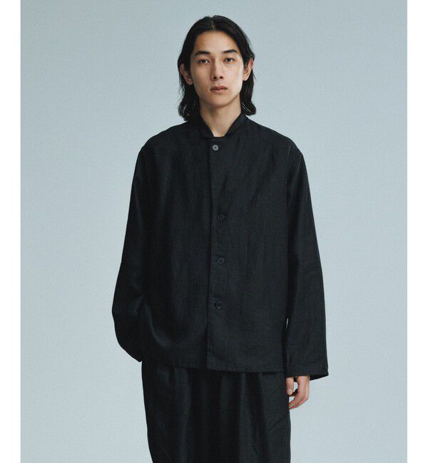 ADAM ET ROPE'「ボックスシルエット リネン シャツ ジャケット / セットアップ可能」|テーラードジャケット|ブラック(01)