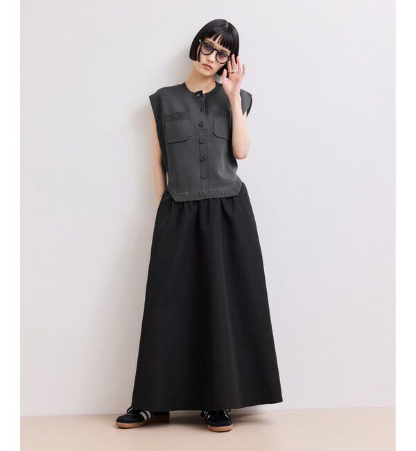 ADAM ET ROPE'「【WEB限定】・【サステナブル】カーブヘムコンビワンピース」|ワンピース|チャコール(06)