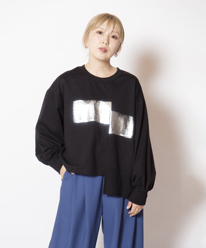  「箔プリント切替プルオーバー」|Tシャツ・カットソー|
