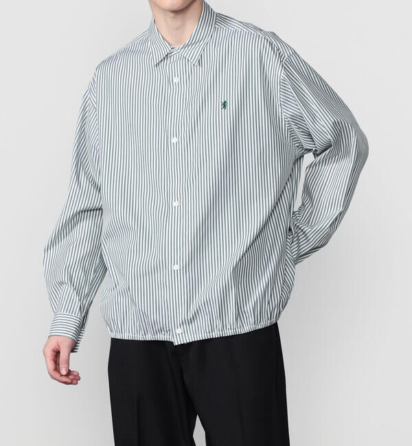 GYMPHLEX「Gymphlex | コットン ストライプ 長袖ギャザーシャツ MEN」|シャツ・ブラウス|