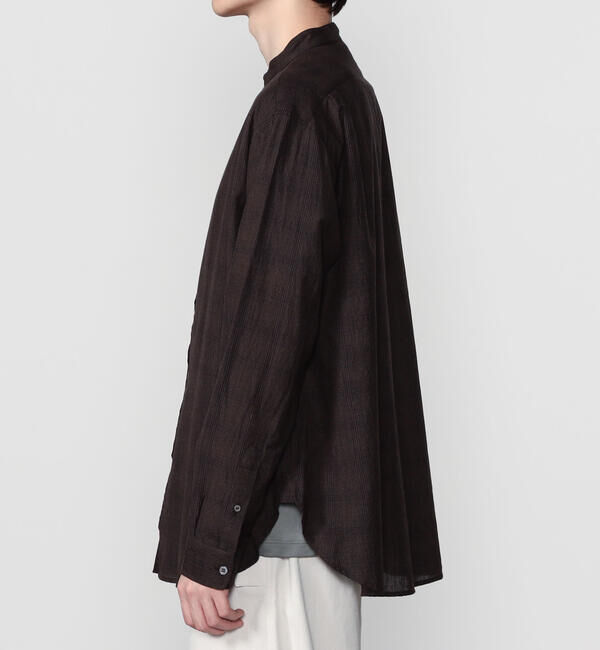  「INDIA INDUSTRY | ファインラインチェック バンドカラーシャツ MEN」|シャツ・ブラウス|