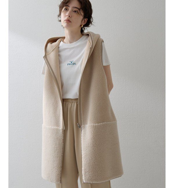 THE PAUSE「【THE PAUSE】ボアフードロングジレ」|ベスト・ジレ|
