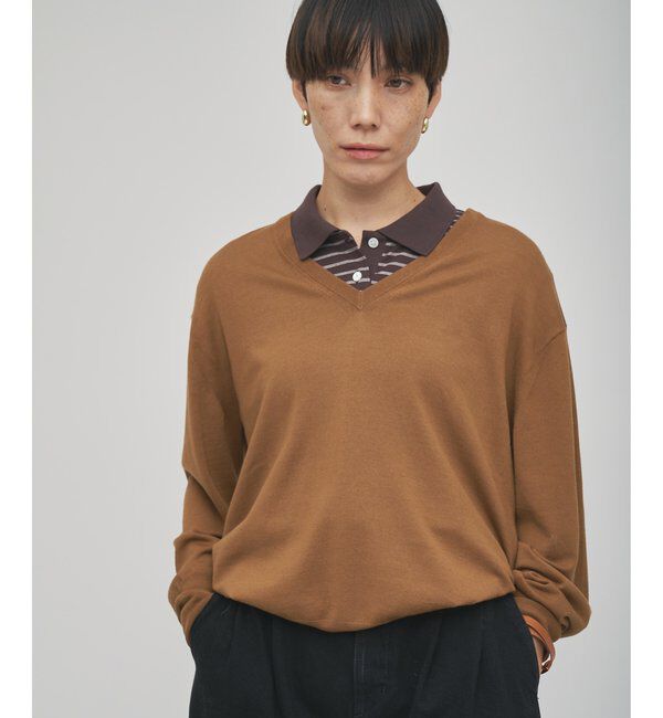 GEMINI「【GEMINI】ハイゲージVネックニットプルオーバー」|ニット・セーター|キャメル