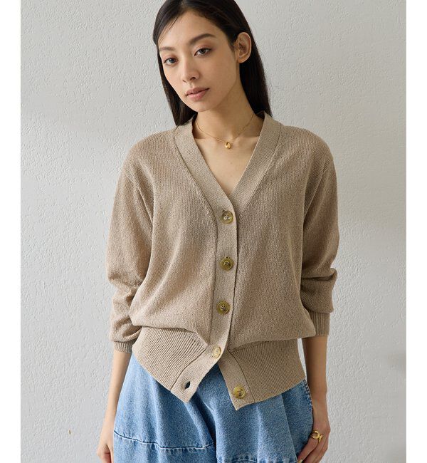  「Vネックペーパーヤーンカーディガン」|ニット・セーター|モカ