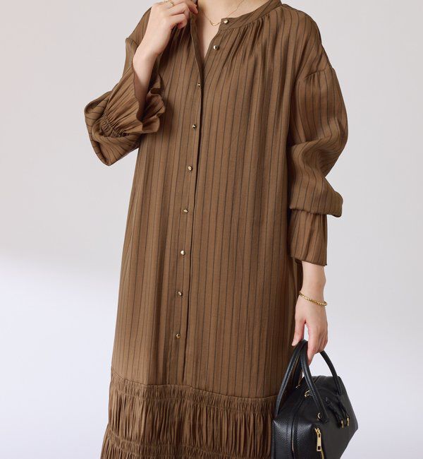  「袖シアーツイルストライプワンピース」|ワンピース|