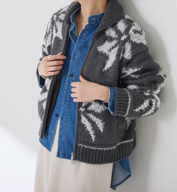  「ビッグモチーフカウチンカーディガン」|ニット・セーター|チャコールグレー