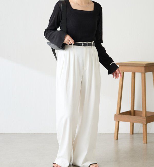  「シアーラメリブスクエアカットソー」|Tシャツ・カットソー|