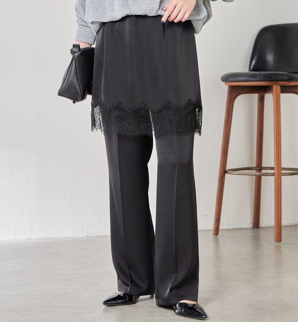  「【セットアイテム】サテンレースレイヤードパンツ/レイヤード」|チノ|