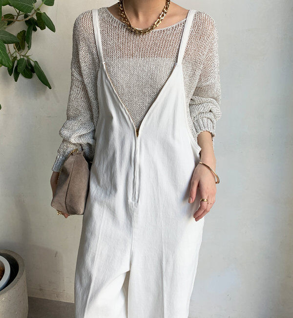  「細紐デニムフロントジップサロペット」|ワンピース|