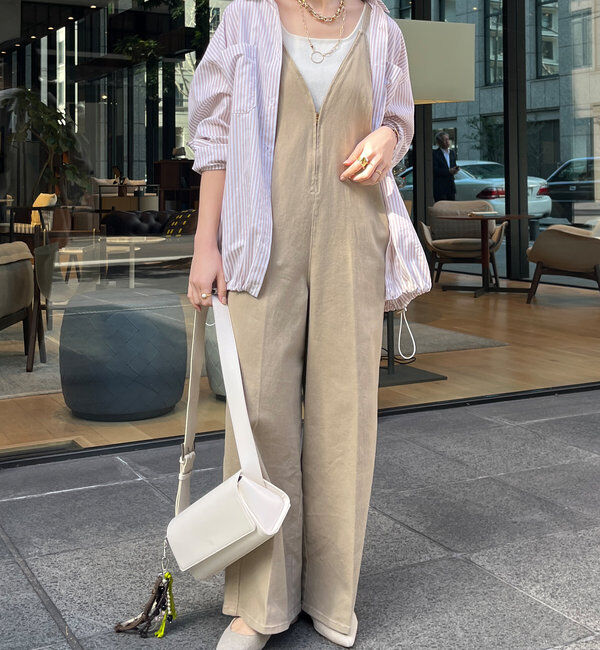  「細紐デニムフロントジップサロペット」|ワンピース|