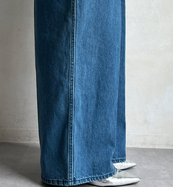  「細紐デニムフロントジップサロペット」|ワンピース|