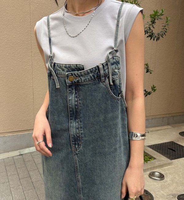  「裾フリンジデニムジャンスカ」|ワンピース|