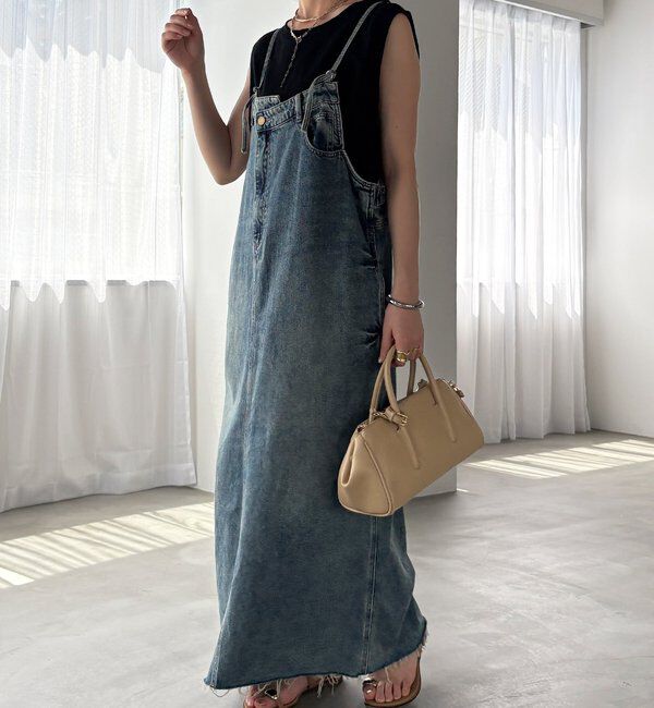  「裾フリンジデニムジャンスカ」|ワンピース|