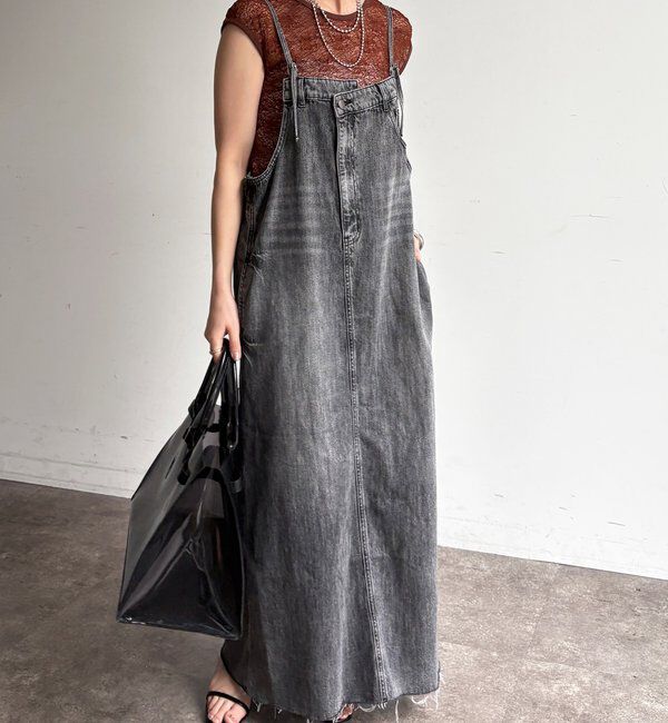  「裾フリンジデニムジャンスカ」|ワンピース|