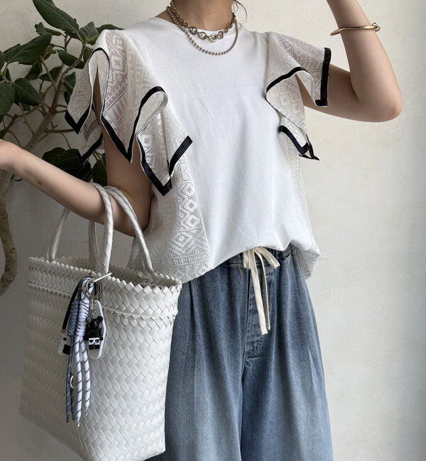  「【WEB限定】レース切替トップス」|Tシャツ・カットソー|オフホワイト