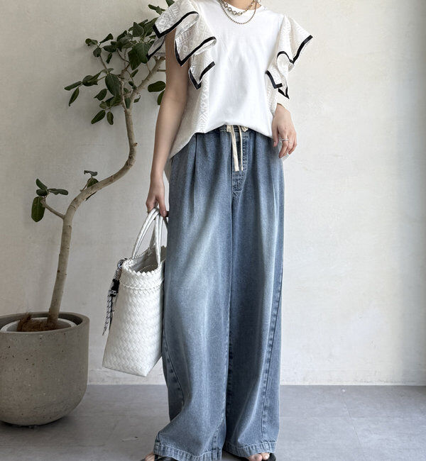  「【WEB限定】レース切替トップス」|Tシャツ・カットソー|