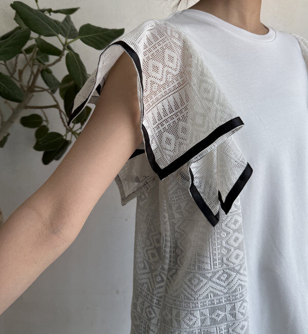  「【WEB限定】レース切替トップス」|Tシャツ・カットソー|